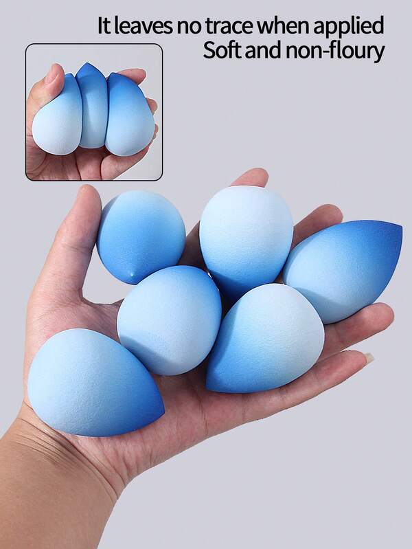 3/6 pezzi di spugne per il trucco di alta qualità a goccia d'acqua sfumata blu, per uso bagnato e asciutto, applicazione senza giunture, strumento per il trucco professionale