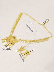 1套24K镀金锌合金中东风格镂空硬币流苏项链和耳环套装（女士） - 金色 - 查看 6