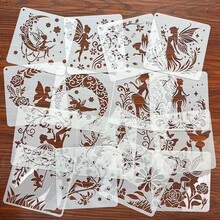 16pcs Hollow Angel Fairy Stencils, Decorative Painting Template For Scrapbooking, Wall Art, Spray Painting, DIY Craft, Reusable & Washable PET Plastic Material - White - View 2