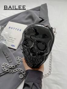 BAILEE Chiếc túi hình đầu lâu bằng silicon màu trơn, thời trang và độc đáo theo phong cách punk chủ đề Halloween này có khóa kéo và dây xích kim loại, phù hợp để nữ đeo chéo. Có thể dùng trong các bữa tiệc Halloween, phối cùng trang phục Halloween, hoặc làm quà tặng Halloween. Đây vừa là một chiếc ví chủ đề Halloween, vừa là sự lựa chọn hoàn hảo cho thời trang Halloween và phong cách Gothic, trở thành món quà Halloween tuyệt vời nhất dành cho phái nữ, kết hợp hoàn hảo với trang phục Halloween. - màu đen - Xem 4