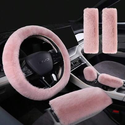 冬季兔子毛绒汽车方向盘套弹力把套手刹把套车内用品内饰