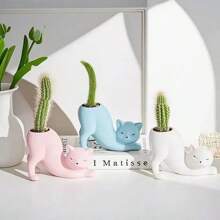 1 件可爱小花盆，多肉仙人掌花盆，可爱猫形花盆，创意植物容器，适用于室内/室外、办公室、家庭、花园、厨房装饰，非常适合婚礼艺术装饰和母亲节礼物