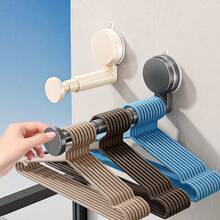 1pc Adjustable No-Drill Suction Cup Clothes Hanger, Bathroom Balcony Clothes Rack Storage Gadget No-Drill Home Multifunctional Hook Telescopic Clothes Hanger Wall Shelf, Portable Telescopic Clothes Rack Storage, Suitable For Home, Travel - Multicolor - View 5