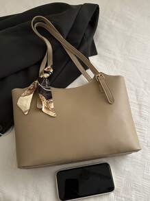 全新奢华图案百搭女士单肩托特包 - 卡其色 - 查看 7