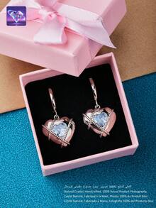 A Pair Of [2025 Fashion New Products] These Exquisite Earrings Take The Timeless Heart Motif As Their Centerpiece, Seamlessly Blending Romance And Sophistication. Crafted From 925 Sterling Silver, The Pendant Features A Delicately Designed Heart Shape, Adorned At Its Center With A Natural Blue Crystal-Its Deep, Oceanic Hue Evoking A Sense Of Boundless Wonder And Natural Energy. - Baby Blue - View 7