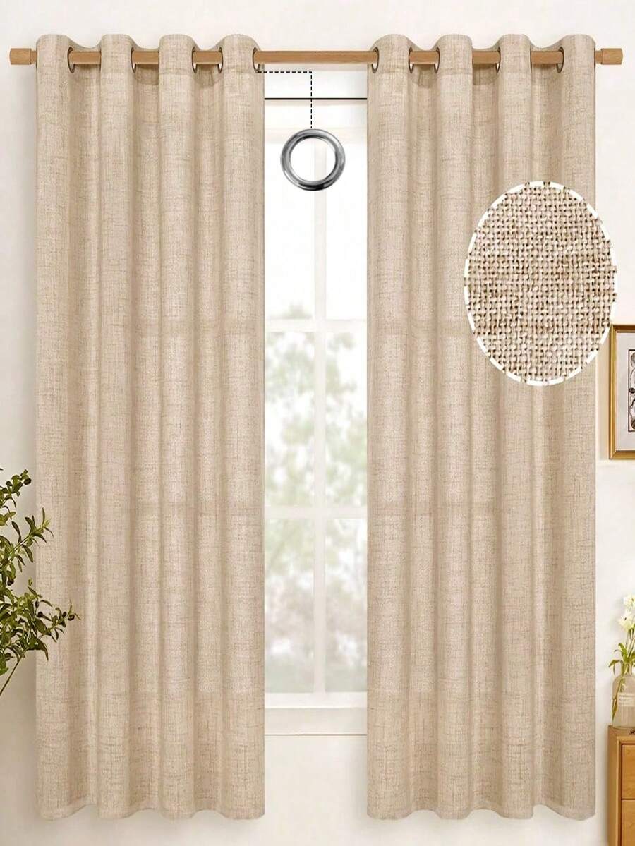 1 Rèm cửa mỏng kiểu Nhật mới bằng vải lanh, rèm che nắng một phần, không nhìn xuyên thấu, thích hợp cho cửa sổ, phòng khách, ban công, phòng ngủ, che nắng, ngăn phòng - Màu be - Xem 1