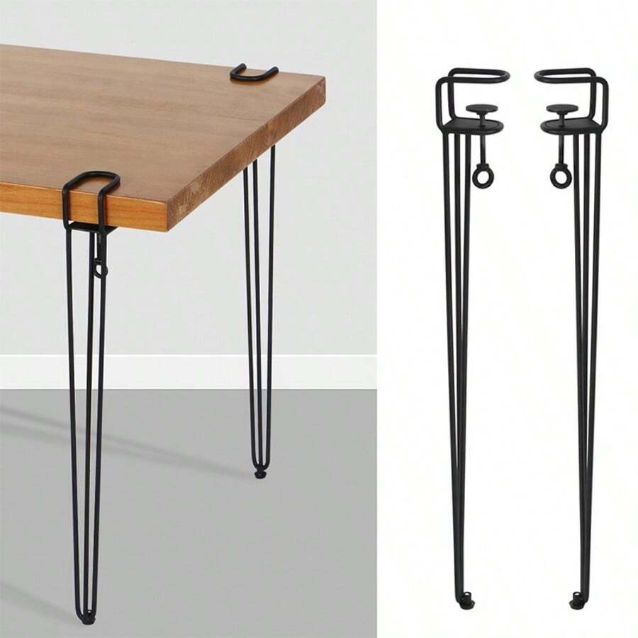 4pcPunch-Free Table Leg Table Foot Bracket Metal Wrought Iron Clip Outdoor Camping Coffee Table Foot Stand Diy Removable Desk - Black - View 1