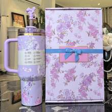 40 Oz H2.0 Stan Cup, 40oz StanllyCup Stainless Steel Vacuum Insulated Tumbler With Lid And Straw For Water, Iced Tea Or Coffee, Smoothie And More, 40oz Reusable Double Walled Vacuum Insulated Stainless Steel Water Bottle With Handle For Outdoor Activities, Camping - 繁花紫 - 查看 2
