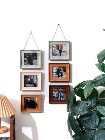 1pc 3-Panel 4-Inch Photo Frame, Vintage Style Wall Hanging Rope Frame, Vertical Photo Display, Contemporary Home Bedroom Living Room Creative Art Wall Decor, Ideal Christmas & Birthday Gift