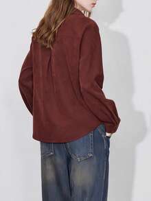 Vintage Brushed Shirt, Turndown Collar, Long Sleeve Top, Autumn/Winter