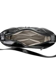 2025新款女士单肩包，独特设计手提包，休闲百搭简约时尚腋下包，舒适PU材质纯色，拉链开合可调节长肩带，容量大，春夏枕头包 - 黑色 - 查看 7