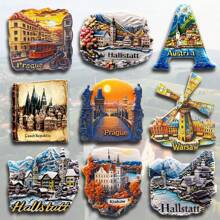 1pc Resin Refrigerator Magnet, Poland, Austria, Czech Landmarks Of Krakow, Hallstatt, Prague, Travel Souvenir, Home Decor Magnets For Bedroom, Kitchen, Wall, Creative Gift