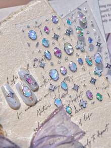 1 张 5D 金属风格指甲贴纸闪亮银色蝴蝶几何水滴独特不对称心形指甲装饰指甲配件指甲贴花 - 銀色 - 查看 3