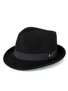 1 件男女通用纯色 M 字母绅士帽，厚实温暖纯羊毛毡复古卷边休闲软呢帽，适合日常外出和购物 - 彩色 - 查看 14