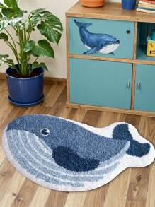 سجادة حمام من الصوف الاصطناعي القابلة للغسل بشكل حوت جميل مانعة للانزلاق، مناسبة للغرفة المعيشية والنوم وغرفة الغسيل والمدخل والحمام - ماصة للماء جيدة، مانعة للانزلاق، قابلة للغسل في الغسالة، سجادة صوف اصطناعي مستطيلة بنمط شبكة العنكبوت، مثالية لديكور الحمام أو غرفة النوم أو المطبخ