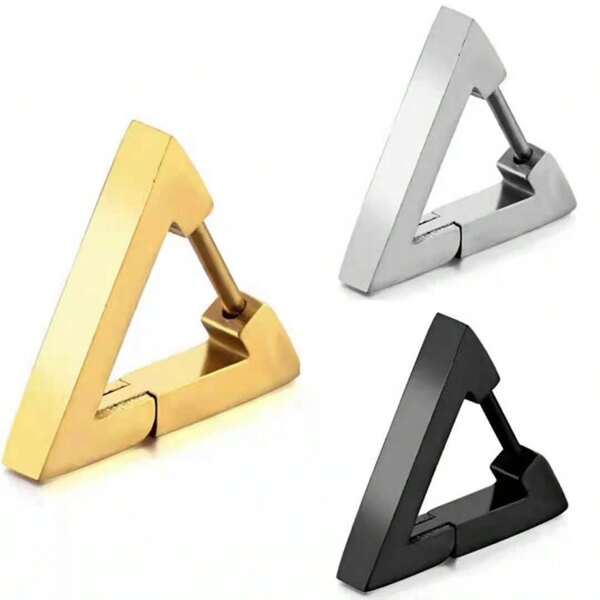 1 Pc Punk Triangle Stud Earrings For Men Boys Stainless Steel Black Geometric Earring