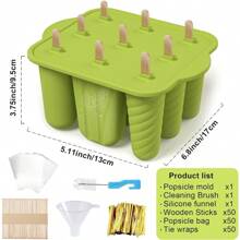 EOPSilicone Popsicle Molds Ice Pop Cream Mold Popsicle Molds With Sticks Ice Popsicle MakerBPA Free With 50 Sticks 50 Bags 50 Tie Wraps Brush And Funnel Green 9 Cavities - 綠色 - 查看 3