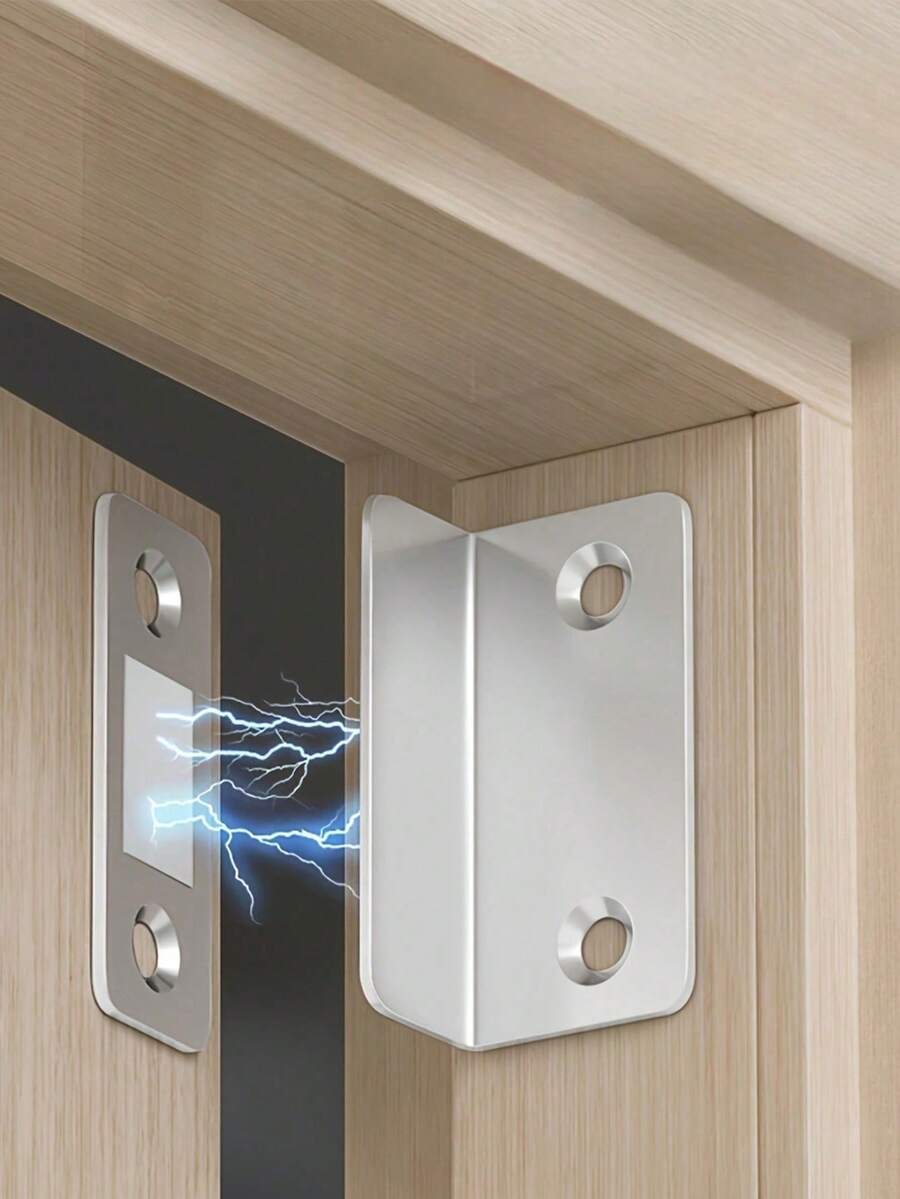 2pcs Powerful Magnetic Cabinet Locks - Invisible Strong Magnetic Attachment, No Drilling Installation, Easy Open - Suitable For Cabinets, Wardrobes, Sliding Doors - Home Decor Hardware, Convenient Installation, Compact & Efficient Design - 2pcs/Set, Silver - Multicolor - View 1
