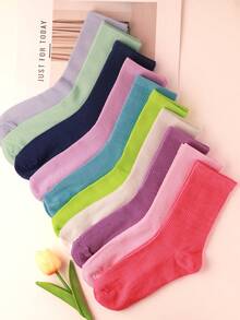 1/5 Pairs Random Colorful Crew Sports Socks Solid Breathable Casual Candy Color Socks For Men's And Women's Outdoor Running Hiking Daily Life