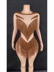 Latin Dance Cha Cha Ballroom Dance Costume Talent Show Live Broadcast Vacation Company Annual Meeting Bar Nightclub Band Dance Costume - 深棕色 - 查看 1