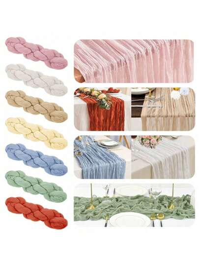 Cheesecloth Bohemian Polyester Table Runners,Pleated Atmospheric Table Runner,Solid Color Table Cover,Holiday Desktop Decoration Fabric Table Runner,Home Decoration,Dining Table Decor,Room Decor,Wedding Decor