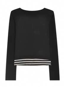 Áo thun nữ dáng ôm, phối màu, kẻ sọc, có khuy cài, kiểu dáng thường ngày, màu đen, thích hợp cho mùa thu sớm. - màu đen - Xem 8