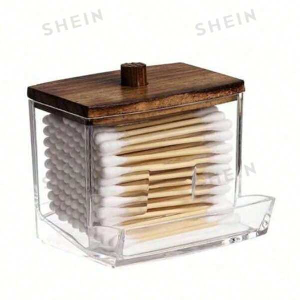 1 pieza Caja transparente de plástico para hisopos de algodón, Estante de almacenamiento de hisopos de algodón, Soporte para almohadillas de algodón, Caja para bolas de algodón, Dispensador de hisopos de algodón (Incluye 100 piezas de hisopos de algodón)