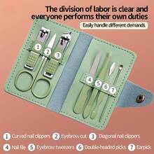 Conjunto de 7 cortadores de unhas de aço inoxidável de alta qualidade - Kit de manicure moderno com cortador de unhas, utensílios pessoais para cuidados com as unhas em casa e em viagem, baixa alergia, design dobrável, kit de cuidados com as unhas ideal para viagens | Kit moderno para cuidados com as unhas | Cortadores de unhas duráveis, itens essenciais para cuidados com as unhas - Multicolorido - Ver 1