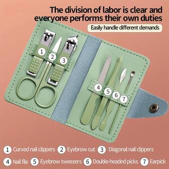 7 piezas Juego de cortaúñas de acero inoxidable de alta calidad - Kit de manicura moderno con cortaúñas, herramientas de cuidado personal de uñas para el hogar y viajes, hipoalergénico, diseño plegable, kit de cuidado de uñas para viajes | Kit de cuidado de uñas moderno | Cortaúñas duraderos, artículos esenciales para el cuidado de las uñas