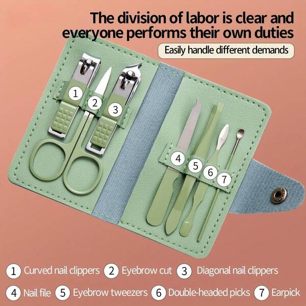7 Stücke hochwertiger Edelstahl Nagelknipser Set - Modernes Maniküre Set mit Nagelknipsern, Heim- und Reise-Nagelpflege-Tools, Allergiefrei, faltbares Design, reisefreundliches Nagelpflege-Set | Modernes Nagelpflege-Set | langanhaltend Nagelknipser, unverzichtbare Nagelpflege-Utensilien