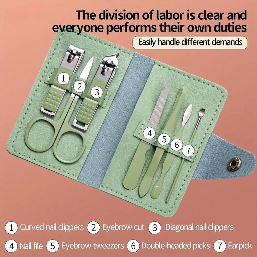 Conjunto de 7 cortadores de unhas de aço inoxidável de alta qualidade - Kit de manicure moderno com cortador de unhas, utensílios pessoais para cuidados com as unhas em casa e em viagem, baixa alergia, design dobrável, kit de cuidados com as unhas ideal para viagens | Kit moderno para cuidados com as unhas | Cortadores de unhas duráveis, itens essenciais para cuidados com as unhas - Multicolorido - Ver 1