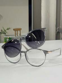 2-In-1 Round Clip-On Glasses Frame With Shine, Model 0273 - 淺藍色 - 查看 2