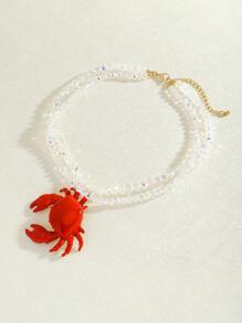 3-Piece Set Cute Seaworld Style Lobster Beaded Necklace Earrings Set, Fashion Seaside Creature Pendant Necklace Earrings, Suitable For Summer Holiday Wear, Adjustable Necklace For Women's Daily Beach Vacation Accessory (Handmade, Color & Design May Vary Slightly)