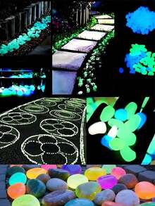 1200颗夜光鹅卵石，夜光岩石，发光石，花园配件，微景观鱼缸装饰，户外露台草坪庭院套装，鹅卵石花瓶填充物，夜光花园鹅卵石，用于庭院和走道装饰，DIY装饰发光石，户外小径，花园，游泳池，DIY工艺品，水族箱装饰，花盆和鱼缸 - 彩色 - 查看 5