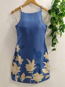 Plain  Dress With Fake - Blue - View 1