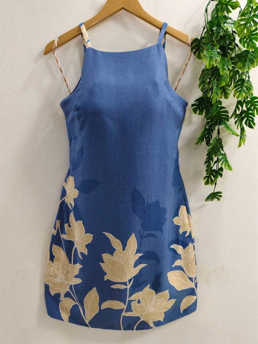Plain Dress With Fake - Blue - View 1