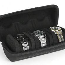 椭圆形尼龙手表旅行盒，5 槽翻盖硬质手表收纳盒，配有柔软泡沫枕头和手柄，适用于男士和女士手表