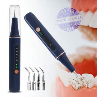 1 pieza Limpiador dental recargable tipo C - Elimina manchas, sarro y cálculo. Herramienta dental con 5 modos ajustables y 4 cabezales de limpieza reemplazables, adecuado para la limpieza diaria de los dientes en el hogar/dormitorio, ¡el regalo perfecto para tu pareja!