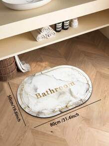 1pc Silica Gel Bathroom Mat, Faux Marble Texture Pattern In White Base With Gray Veins, Accented With Gold Frame And "Bathroom" Text, Presenting A Minimalist Yet Elegant Style, Luxurious Bathroom Rug With Cushioned Sponge And Rubber Bottom, Suitable For Kitchen, Bathroom, Entryway, Laundry Room Bathroom Kitchen Decor Kitchen Rug - Multicolor - View 4