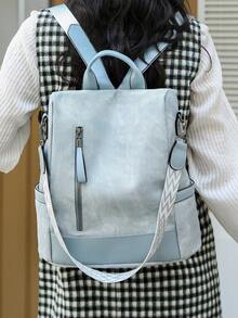 Women's High-End Anti-Theft Backpack; Latest Women's Personalized Casual Soft Leather Backpack; Large Capacity Expandable Multi-Function Travel Backpack; Multi-Purpose Bookbag - Baby Blue - View 2