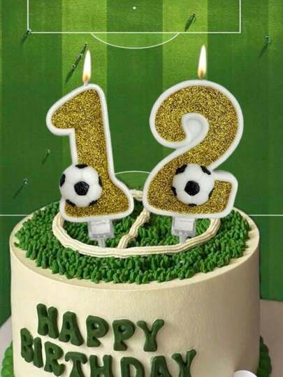 Gold & Silver Football Themed Cake Candles With Numbers 0-9, For Sports Party Decoration