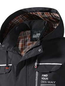 Men's Slogan Graphic Pocket Hooded Casual Sports Jacket