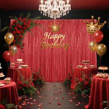 2pcs Red Sequin Curtain, Party Backdrop Decor, Birthday Party Supplies, Backdrop Banner, Reusable For Home Decor, Wedding, Baby Shower, Suitable With Metal Arch Frame And Balloons, Timeless Shiny Backdrop, Mexican Party Decor - Red - View 12