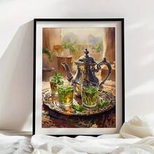 1 件/套摩洛哥茶壶摩洛哥墙壁艺术波西米亚风格绘画，Warecolor 文化地中海装饰印刷品，马拉喀什艺术海报印刷品摩洛哥装饰，无框 - 彩色 - 查看 4