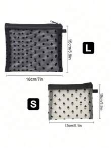 1 pieza Mini bolsa de maquillaje con forma de corazón y malla, estuche portátil multiuso transparente con felpa para lápices labiales