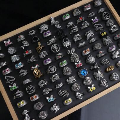 10Pcs/Lot Vintage Punk Gothic Men Women Rings Animal Skeletons Eye Styles Hip-Hop Parties Gifts For Friends Daily Wearing Accessories