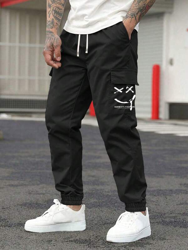 Pantaloni da lavoro uomo nuovi per autunno e inverno, con stampa a faccia sorridente, casual sportivi, regular, taglie grandi, vita elastica con coulisse, pantaloni da fitness, running, viaggio e vacanza