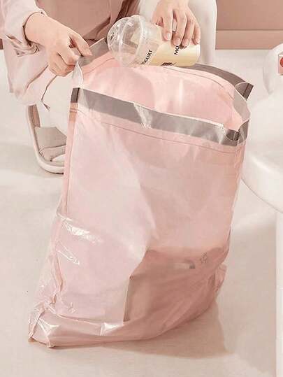 100个粉色抽绳垃圾袋，4加仑容量，适用于厨房、浴室、卧室、家庭和办公室（粉色）