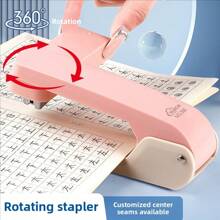 1 pieza/3000 piezas Grapadora ligera y ergonómica, giratoria 360°, visualmente atractiva, colores brillantes, manual, estructura de hierro, fácil de grapar, adecuada para estudiantes y oficina, puede grapar hasta 25 páginas, temporada de regreso a clases
