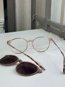 2-In-1 Round Clip-On Glasses Frame With Shine, Model 0273 - Champagne - View 6